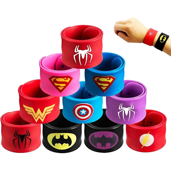 10 stk. Superhelt Slap Armbånd for Barn, Silikonarmbånd Marvel Avengers Slap Armbånd Fyllstoffer for Festposer til Bursdag