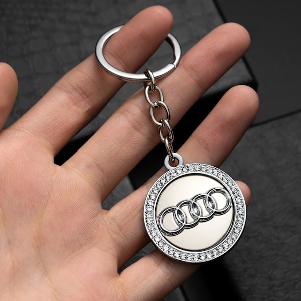 Audi nøkkelring bil logo nøkkelring Diamant tilbehør egnet for Audi alle serier Dekorasjon menn og kvinner forretningsgaver bursdagsgaver (1 stk)