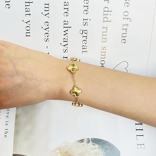 Guldpläterat Klöverarmband Dupes Guld Lyckoarmband för Kvinnor Blomma Fyrklöverarmband Smyckesgåvor för Kvinnor