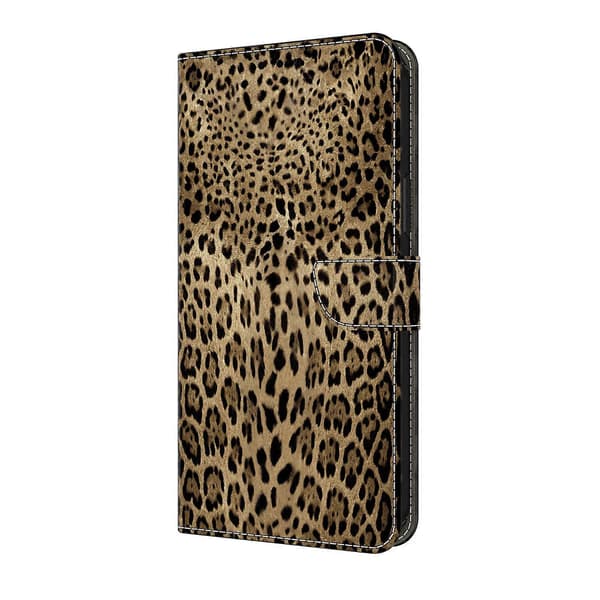 For iPhone 16e Lommebok Etui Mønstertrykk PU Lær Flip Stativ Telefon Deksel Leopardtrykk