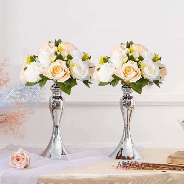 Blomsterbordsset för bord, bröllop, 10 delar champagne och vita konstgjorda blommor, med bas champagne