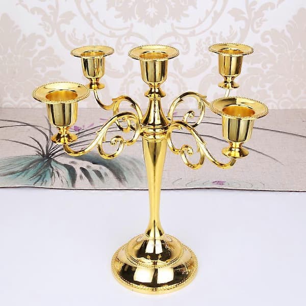 5-armet metallkandelaber 27 cm (gull)