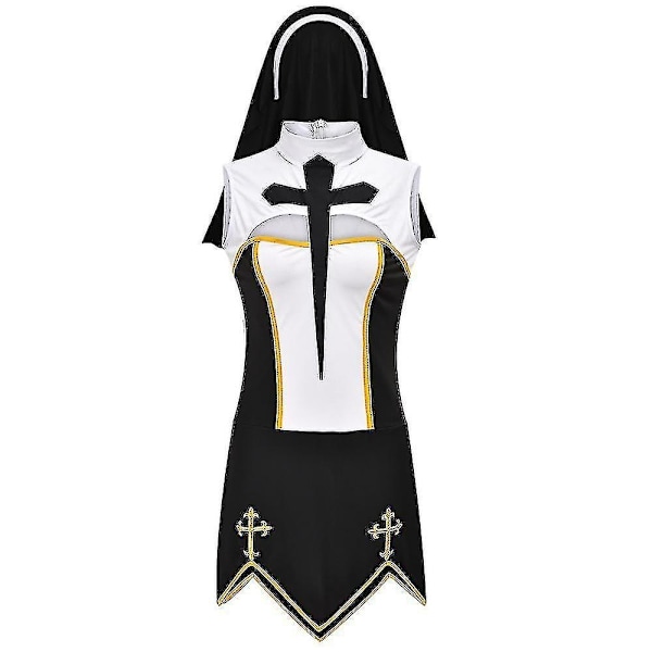 Mike Mike Naisten Sexy Nun Cosplay Puku Karnevaali Halloween Fantasia Fantasia Puku -WELLNGS Valkoinen-3kpl White-3pcs S