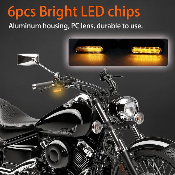 2 stk. sorte krom LED motorcykelblinklys sekventielle 12V UnivCJY B