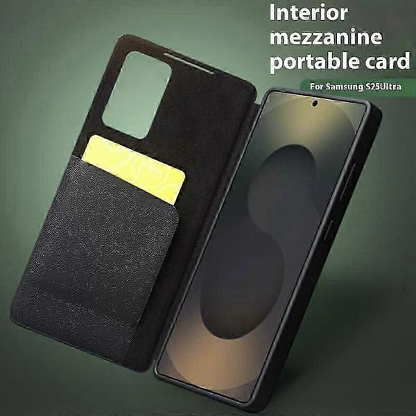 Til Samsung Galaxy S25 Ultra Case View Window Ægte Ko Læder Flip Telefon Cover Black