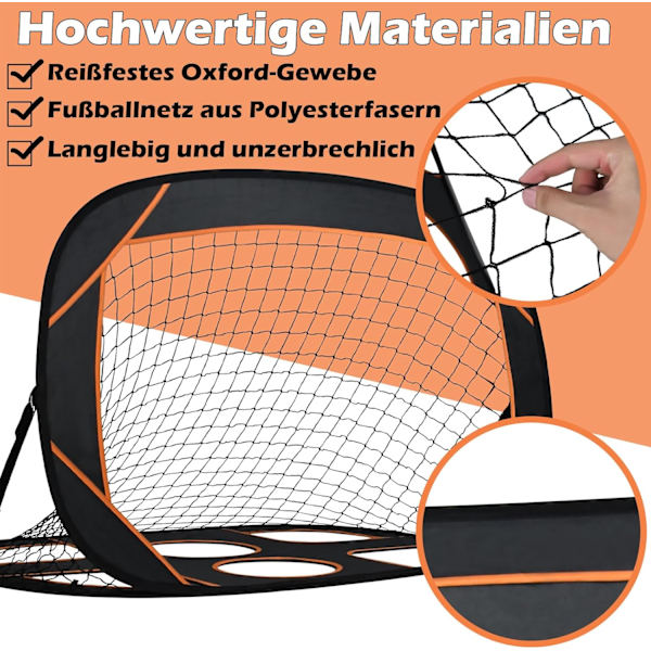 2 i 1 Havefodboldmål til Børn - Fodboldmål med Målmur - Foldbart Fodboldmål Pop Up Fodboldtræningsmål - 121 x 80 x 80 cm Sort + Orange