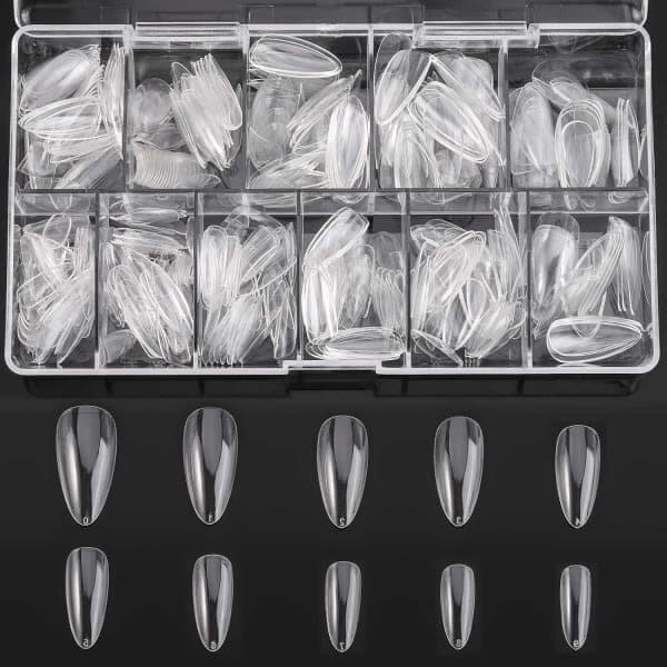 Mandelformade konstgjorda nageltippar - Medium mandelformade transparenta helnaglar