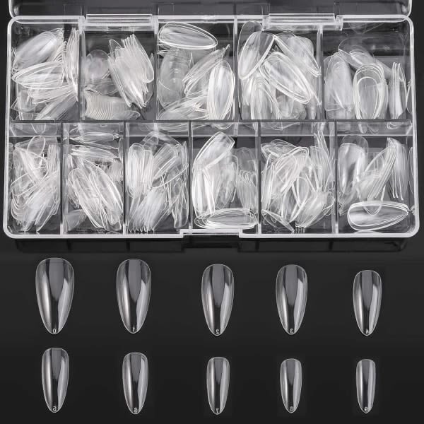Mandelformede kunstige negletipper - Medium mandelformede transparente fulde negle