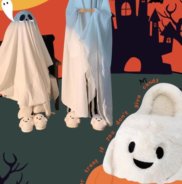 Halloweentofflor för kvinnor med spök- och fladdermusdesign 40-41