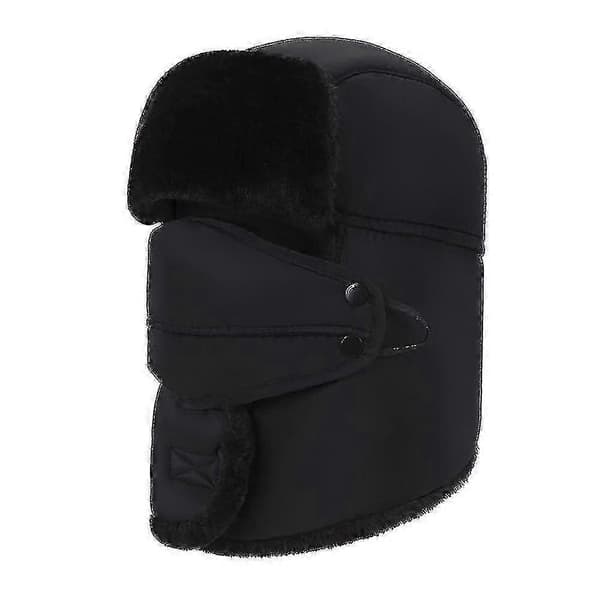 Vinter Bomber Hat Øreklap Trapper Mænd Kvinder Varm Skihue Med Ansigtsdækning Black
