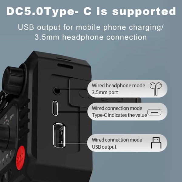 Solcellsdriven Nödradio med Handvev – AM/FM/BT Portabel Radio med 5000mAh Powerbank, SOS-Alarm & Ficklampa för Inom- och Utomhusbruk