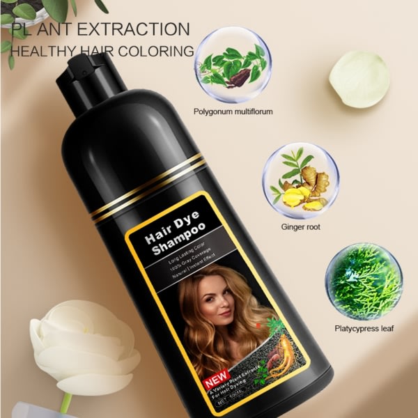 500g Wash White to Black Hair Dye Shampoo Color Cream Organic Natural Black Botanical Hair Color Cream for Cover Gray Hair Black