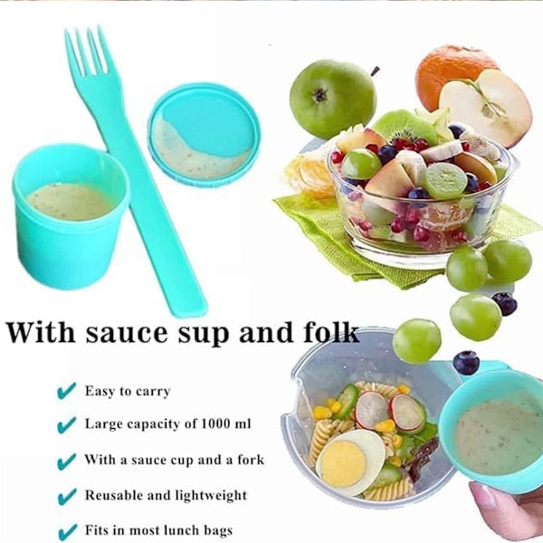 Bærbar salatkop med gaffel låg Stor kapacitet tætning opbevaringsflaske til camping picnic Hvid White 2pcs