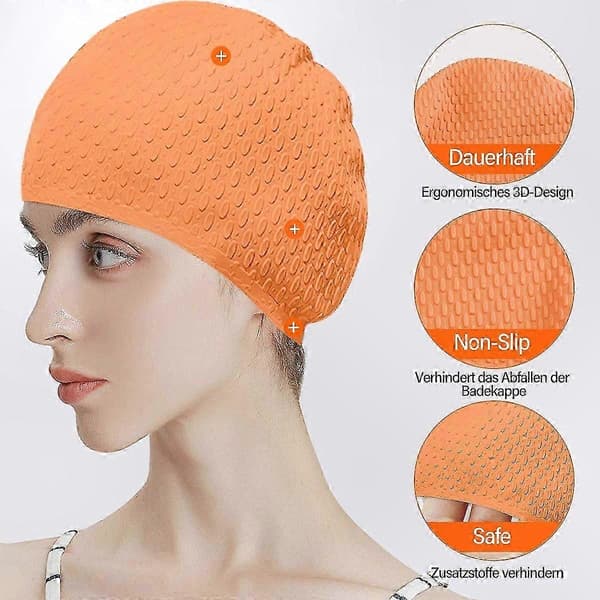 Orange holdbar silikone badehætte til mænd og kvinder Stilfuldt vandtæt design
