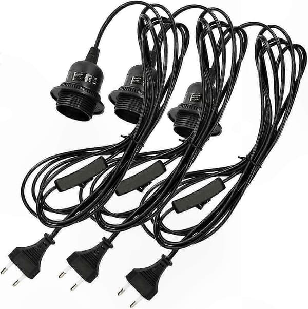 Svart pendellampe med E27-sokkel, 3,5 m kabel og gjenget ring for 3-lyssoppsett