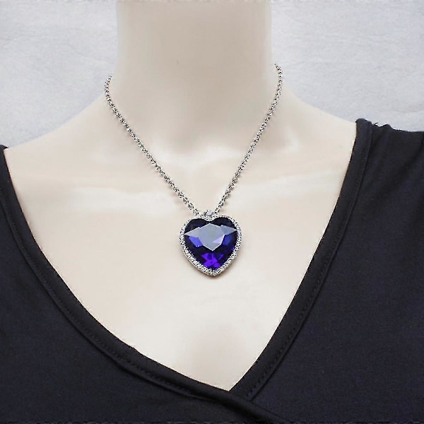Klassiskt Titanic Heart Of Ocean Safirkristall Hängsmycke Halsband Gåva-Silver[D]
