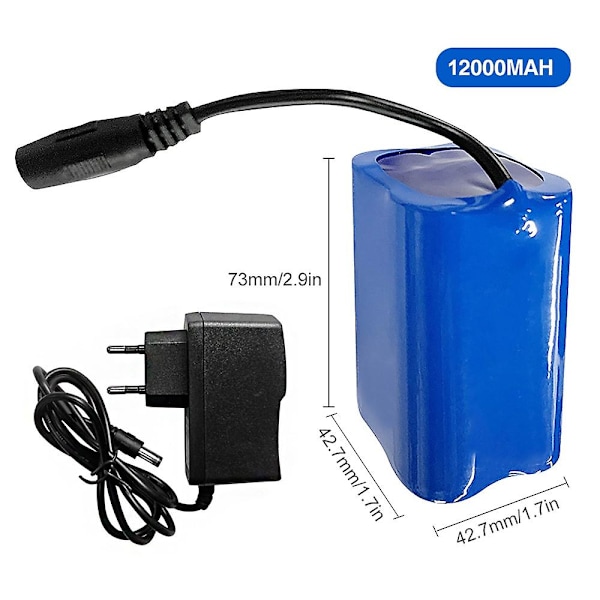 2 stk. 12000mAh Genopladeligt Lithium Batteri med Oplader til Foderbåde