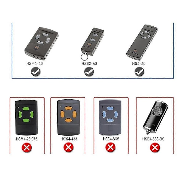 2-pak Garagedørs Fjernbetjening til HSE2-40, HS4-40, HSM4-40, Grå Knapper 40.685MHz Håndholdt Sender