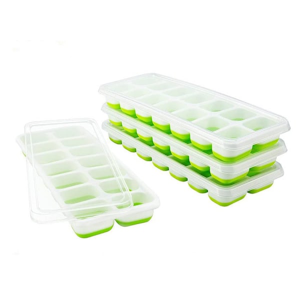 4 silicone ice cube trays with lids 14 compartments