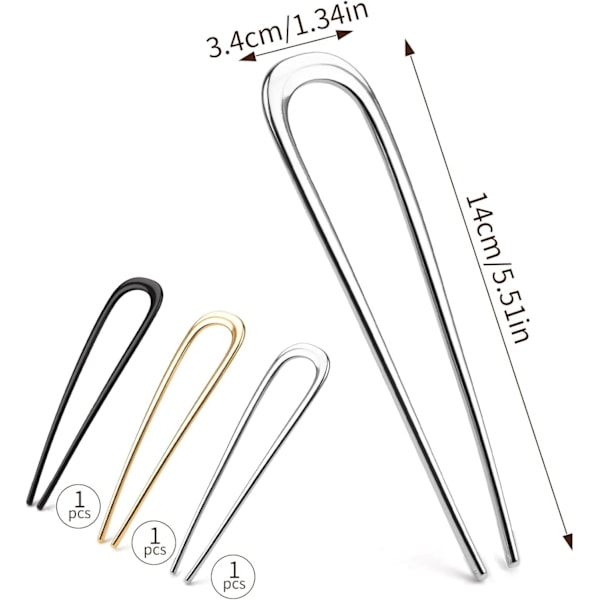 3 st Franska Hårnålar Metall 14cm/5.5in Fransk Nål Fransk Twist Hårnål U-Formad Hårgaffel Guld Silver Svart Hårnålar Stor Slinga