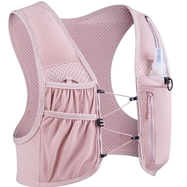 Men's and Women's Running Vest, 500ml Soft Flask Included, Lightweight Reflective Hydration Backpack with Adjustable Straps Pink