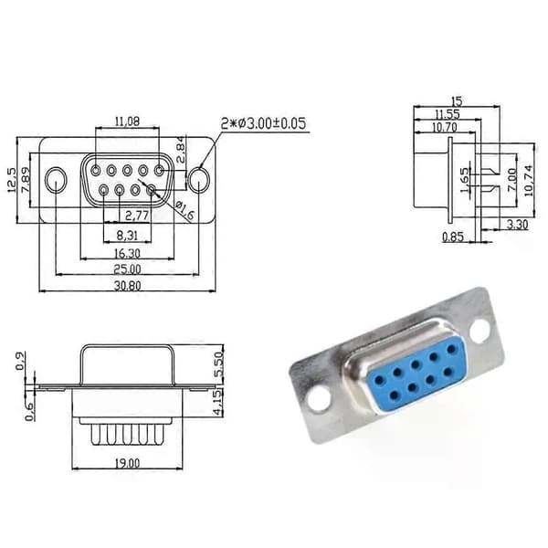 DB9 D-sub-stik RS232 COM 9-benet jack-stikadapter hun han plasthus 3