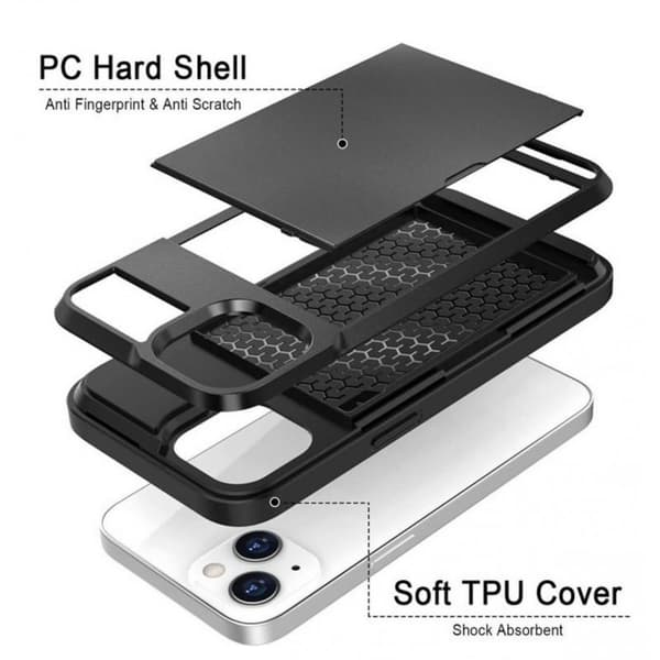 iPhone 14 Shockproof Case with Card Slot Black Black black