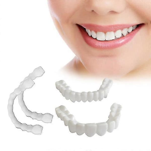 Sæt med 2 kosmetiske silikone Perfect Smile Comfort Fit Flex tandfinerer protese til over- og underkæbe