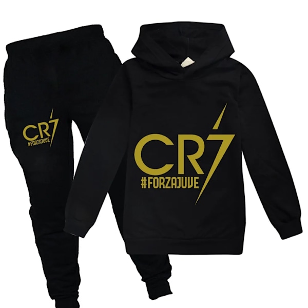 Børnefodbold Idol CR7 Tøj Hoodie + Bukser Sæt sort-sort black-black 8T