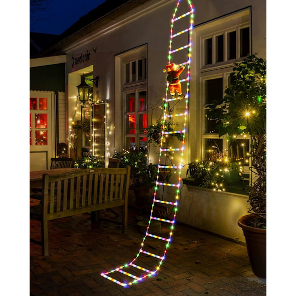 3M Ladder Christmas Lights with Santa - 338 LED Christmas Lighting, 8 Lighting Modes, Timer Memory Function, Mains Powered (Multicolor)