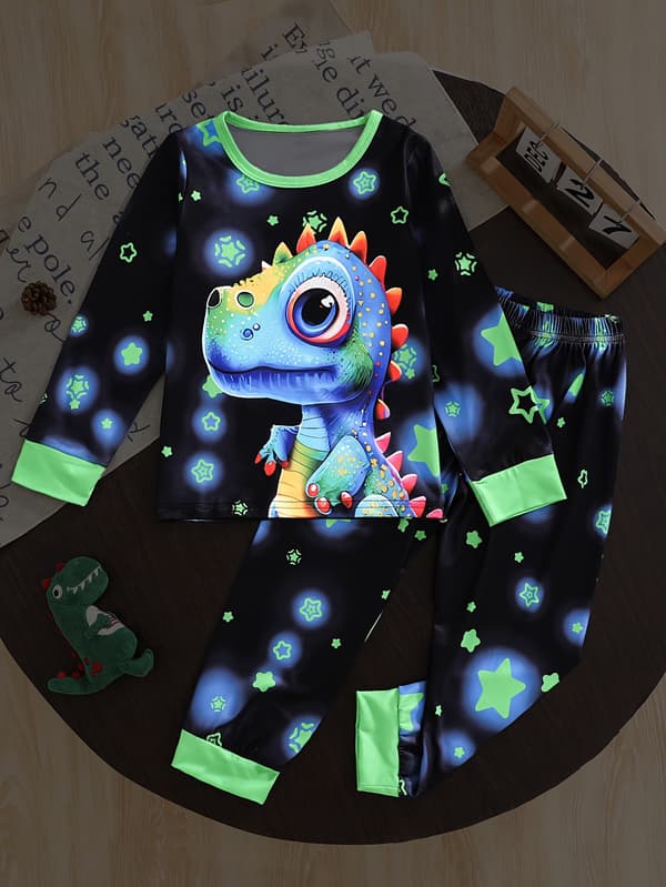 2 stk. Drenge Dinosaur Pyjamas Sæt, Langærmet Blødt Nattøj language 9-12M