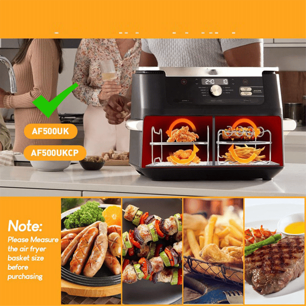 2PCS Airfryer Rack, Airfryer Double Layer Rack, Multifunctional Airfryer Accessory, Grill Rack with 5 Skewers, CJY