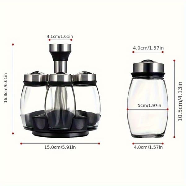 6 st/set Kryddburkset Hållare, Roterande Glas, Köksförvaringsställ 7 stk/sæt