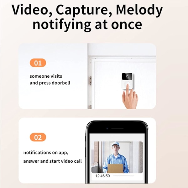 Video dørklokke med kamera, trådløs WiFi video dørklokke med dørklokke