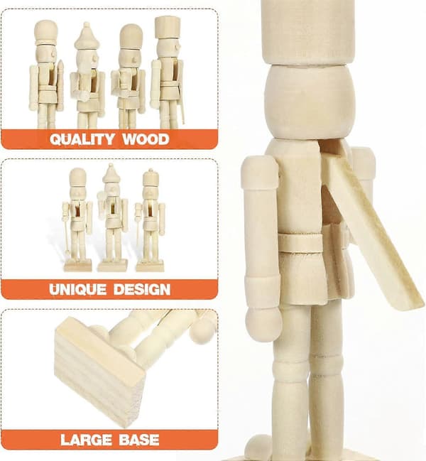 DIY Wooden Christmas Nutcracker: 6PCS Wooden Unfinished Nutcracker Christmas Decoration DIY Blank Repaintable Nutcracker Doll Ornament Nutcracker Soldier