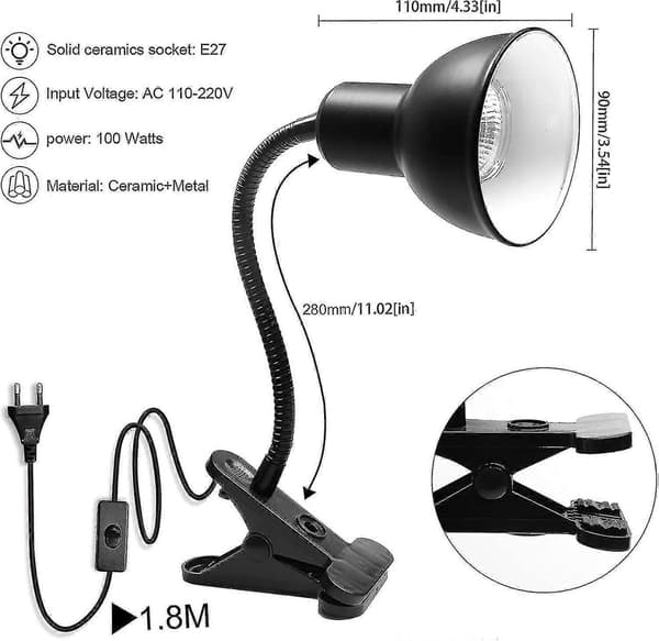 Turtle Heat Lamp for Reptile Aquarium, Turtle with 2 UVA UVB Bulbs, Backlight, Adjustable 360 Rotating Clip for Turtle Snake Aquarium