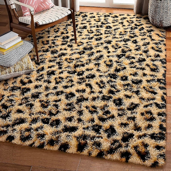NOAHAS Fluffy Leopard Print Tæppe Cheetah Print Områdetæpper Blødt Behageligt Printet Gulvtæppe til Soveværelse Stue Hjem Western Indretning colour 1 120X160cm