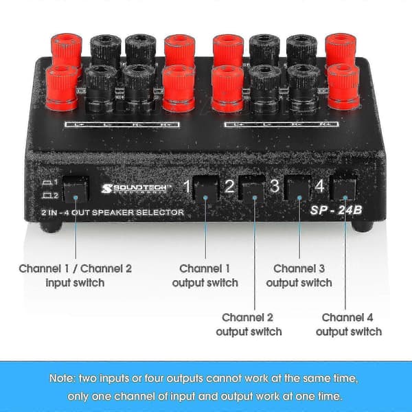 Mini 2-ind-4-ud Stereo Audio Vælger Forstærker Switch Box Højttaler Splitter Ny