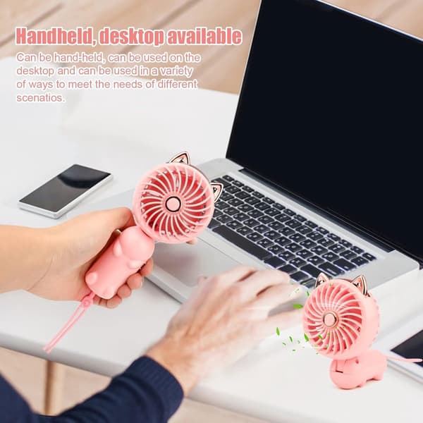 Mini Sammenklappelig Håndholdt Ventilator - 3 Hastigheder USB Genopladelig Ventilator - Til Kontor, Rejser og Makeup - Pink