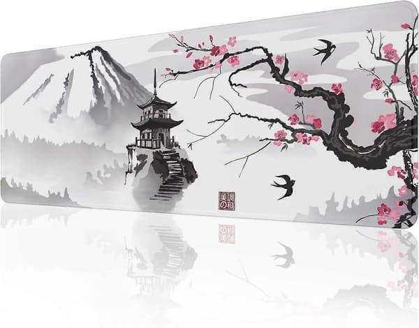 Japansk kirsebærblomst musemåtte (31,5 11,8 0,12 tommer) Udvidet stor musemåtte skrivebordsunderlag, syede kanter musemåtte