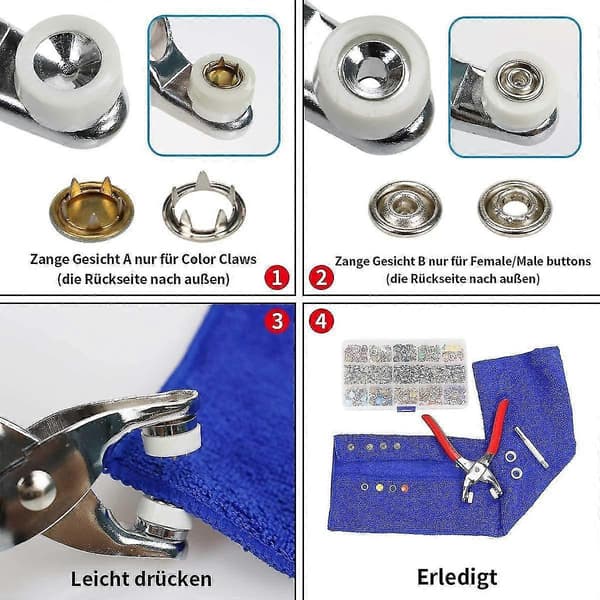 Trykknapper, trykknappsett med tang 200 sett trykknapper metall, 10 farger Sy tilbehør
