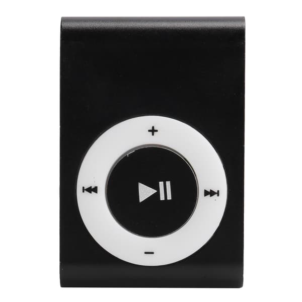 Bærbar digital MP3-spiller med belteklips hodetelefoner USB-kabel svart