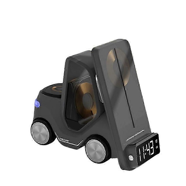 3-i-1 Gaffeltruck Trådløs Ladestasjon med Klokke & Ambient Lys grey