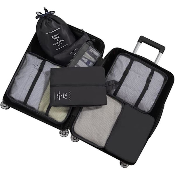 8-delad organiserset för resväskor, förvaringsväskor, packningskuber, presenter Black
