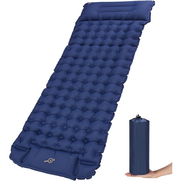 Campingmadrass, självuppblåsande campingmadrass, ultralätt luftmadrass, uppblåsbar madrass med fotpump, vandringsmadrass (marinblå) navy
