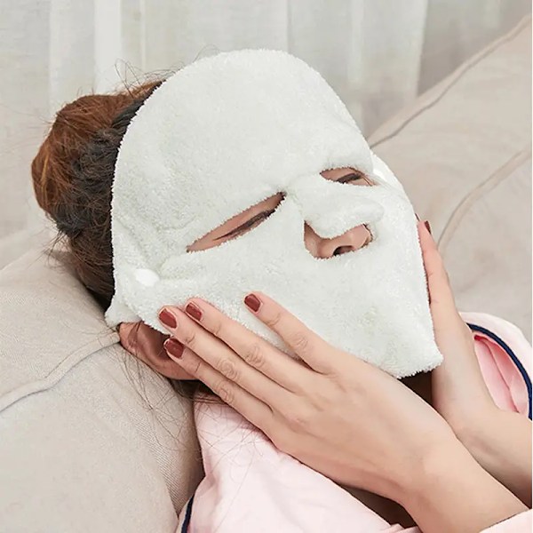 Coral fleece warm compress towel, reusable spa face towel mask with belt