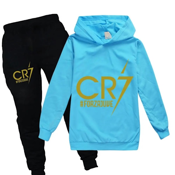 Børnefodbold Idol CR7 Tøj Hoodie + Bukser Sæt sort-lyseblå black-light blue 16T