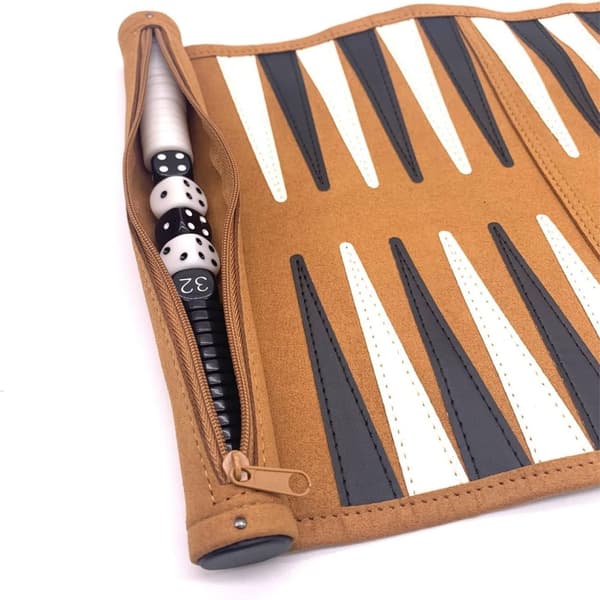 Roll-up Bärbart Mocka Backgammon Spelset - för Vuxna & Barn - Perfekt för Husbilsresor Kryssningar Flygplan Camping Backpacking Bilresor Etc.