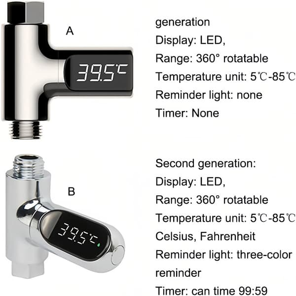 Duschtermometer LED Digital Display Babybad Vatten Fahrenheit Celsius Termometer 360° Roterande Skärm för Hem Badrum Kök A payment
