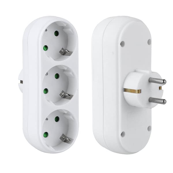 2 stk 3-veis stikkontaktadaptere 3-veis strømfordeler (16A/250V)